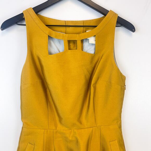 Maeve Anthropologie Size 4 Fit & Flare Mini Silk Wool Blend Dress Yellow Gold - Picture 2 of 10